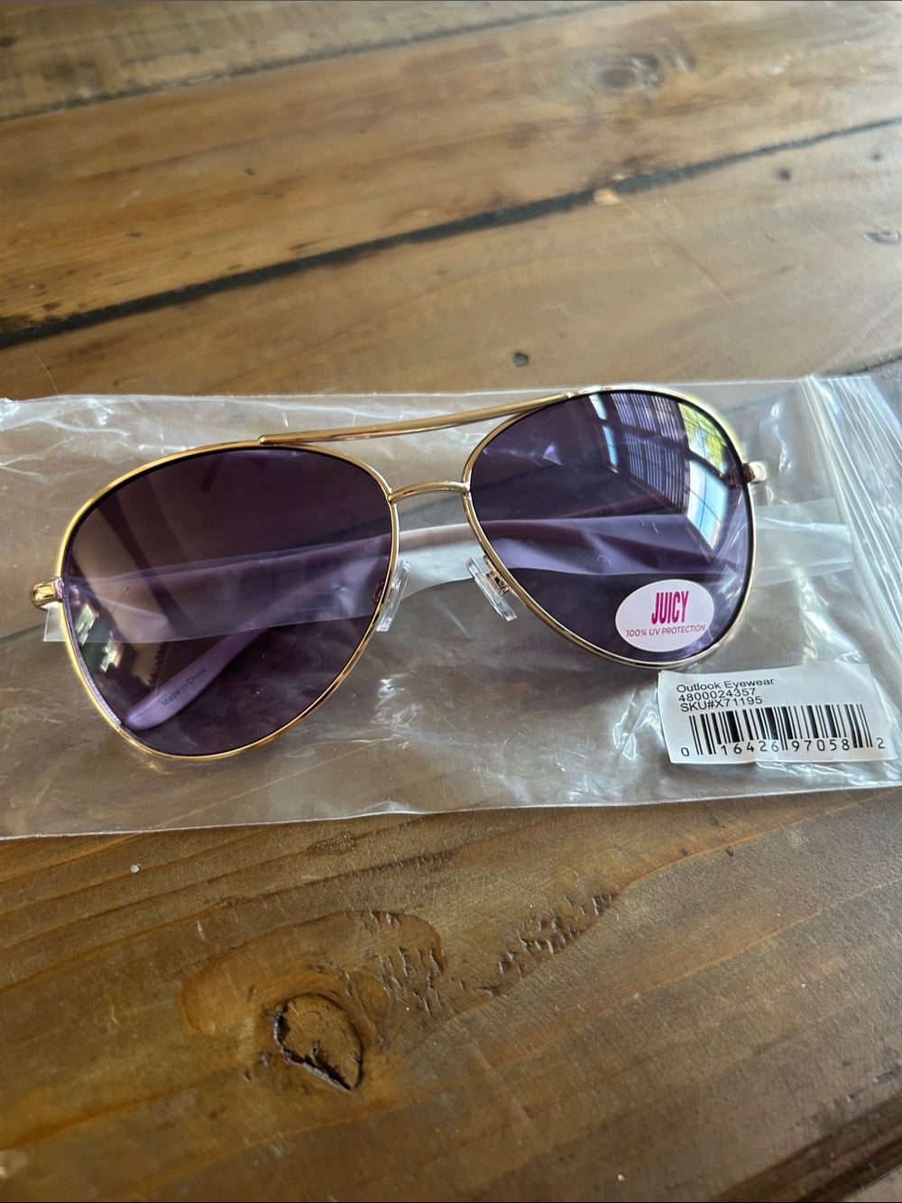 Juicy Couture Gold Frame Aviator Sunglasses with Purple Lenses